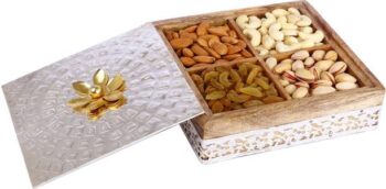 Ghasitaram Gifts Dry fruits-Wooden Metal Box of 4 Dryfr...