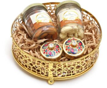 Ghasitaram Gifts Dry fruits-Golden Round Basket-Cashews...