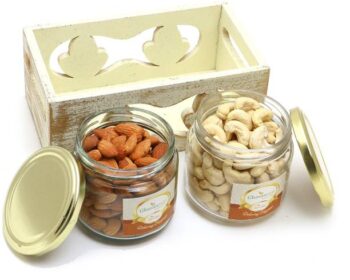 Ghasitaram Gifts Dry fruits-White Wooden Tray of 2 Jars...