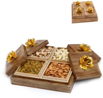 Ghasitaram Gifts Dry fruits-Wooden 4 Dryfruits Box Asso...