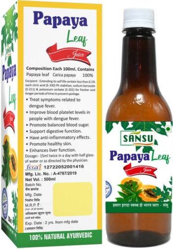 Sansu Papaya leaf juice | 100% Pure | Increases Platele...