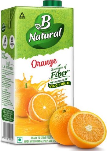 B Natural Orange Juice, Goodness of fiber, Enriched wit...