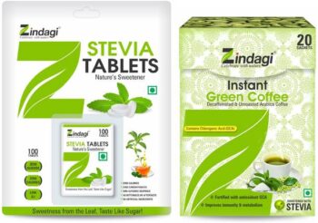 Zindagi Stevia Tablets(100 Tablets) & Instant Green Cof...
