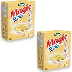 CERERA Magic Corn Sticks - Sweet Glazed Corn Puffs with Condensed Milk 130g (2 Pack) - Healthy Snack Ideal for Sharing with Friends and Family or Enjoying Anytime- Yellow