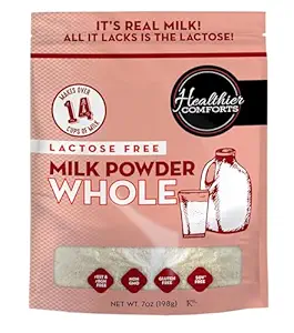 Healthier Comforts Lactose Free Whole Milk Powder | Non-GMO, rBST Hormone Free, Kosher, Gluten Free, No Fillers | Baking, Coffee Creamer, Shakes, Pantry Staple, Camping | Makes 14 cups (7 oz)