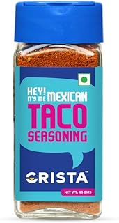 CRISTA 45 gms Mexican Taco Seasoning for Taco, Enchilada & Burrito | Premium Herbs & Spices Blend with authentic Mexican Flavours | Zero added Colours, Fillers, Additives & Preservatives | Vegan