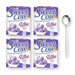 Sweet Cow Ube Purple Yam Sweetened Condensed Milk Creamer by Jans 13.4 Oz 4-Pack with Stainless Steel Mini Sauce Spoon