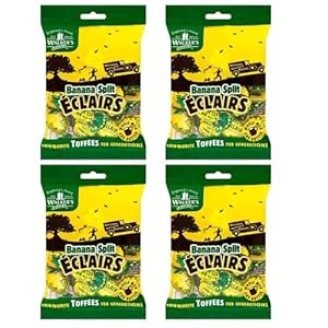 Walkers' Nonsuch Banana Split Éclairs | with Condensed Milk & White Chocolate | Classic British Chewy Taffy | Imported from the UK | English Caramel Toffee | 5.29 Oz (Pack of 4)