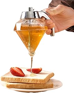 Honey Dispenser no drip,8oz Acrylic Squeeze Honey Dispenser with Stand,Diamond Shaped Honey Jar Pot Container Storage,Plastic Pancake Syrup,Sauce,Condensed Milk Dispenser