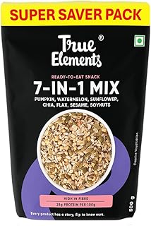 True Elements Seeds Mix - 7 in 1 Super Seeds & Nut Mix 500g - (Roasted Pumpkin Seeds, Watermelon Seeds, Sunflower Seeds, Flax Seeds | Sesame Seeds | Chia Seeds and Soynuts) - Diet Snacks | Seeds for Eating
