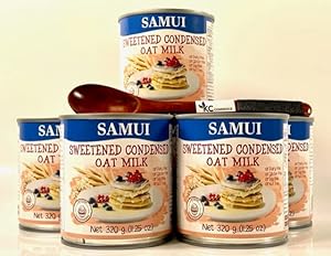 Samui Sweetened Condensed Oat Milk Dairy. Gluten Free, and Lactose Free Product of Thailand. 11.25oz Combo With KC Commerce Wooden Spoon.(3)