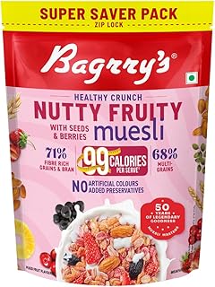 Bagrry's Healthy Crunch Nutty Fruity Muesli with Seeds, Nuts & Berries 1kg Pouch| 78% Fruit, Nuts,Grains & Seeds| No artificial colours