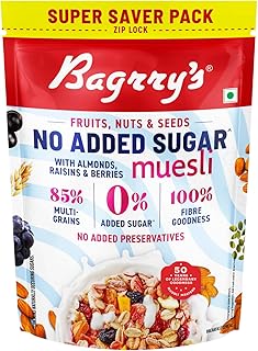 Bagrry's No Added Sugar Muesli Fruits, Nuts and Seeds 700 gm Pouch | Whole Grain Breakfast Cereal | Helps Manage Weight |0% Added Sugar Muesli | No Sugar infused Berries| No Added Preservatives | Almonds,Raisins & Berries