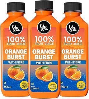 Orange Burst - With Fibre - Pack of 3-100% Fruit Juice - No Added Sugar Healthy Beverage - 100% Natural Ingredients - Zero Preservatives - 750 ml (3 x 250 ml) - Yu