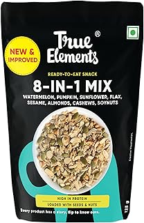 True Elements 8 in 1 Mix Seeds 125g - Seeds for Eating | Diet Snacks | Seeds Mix for Eating | Roasted Seeds - Watermelon, Pumpkin, Sunflower, Flax, Sesame and Almonds, Cashews, Soynuts